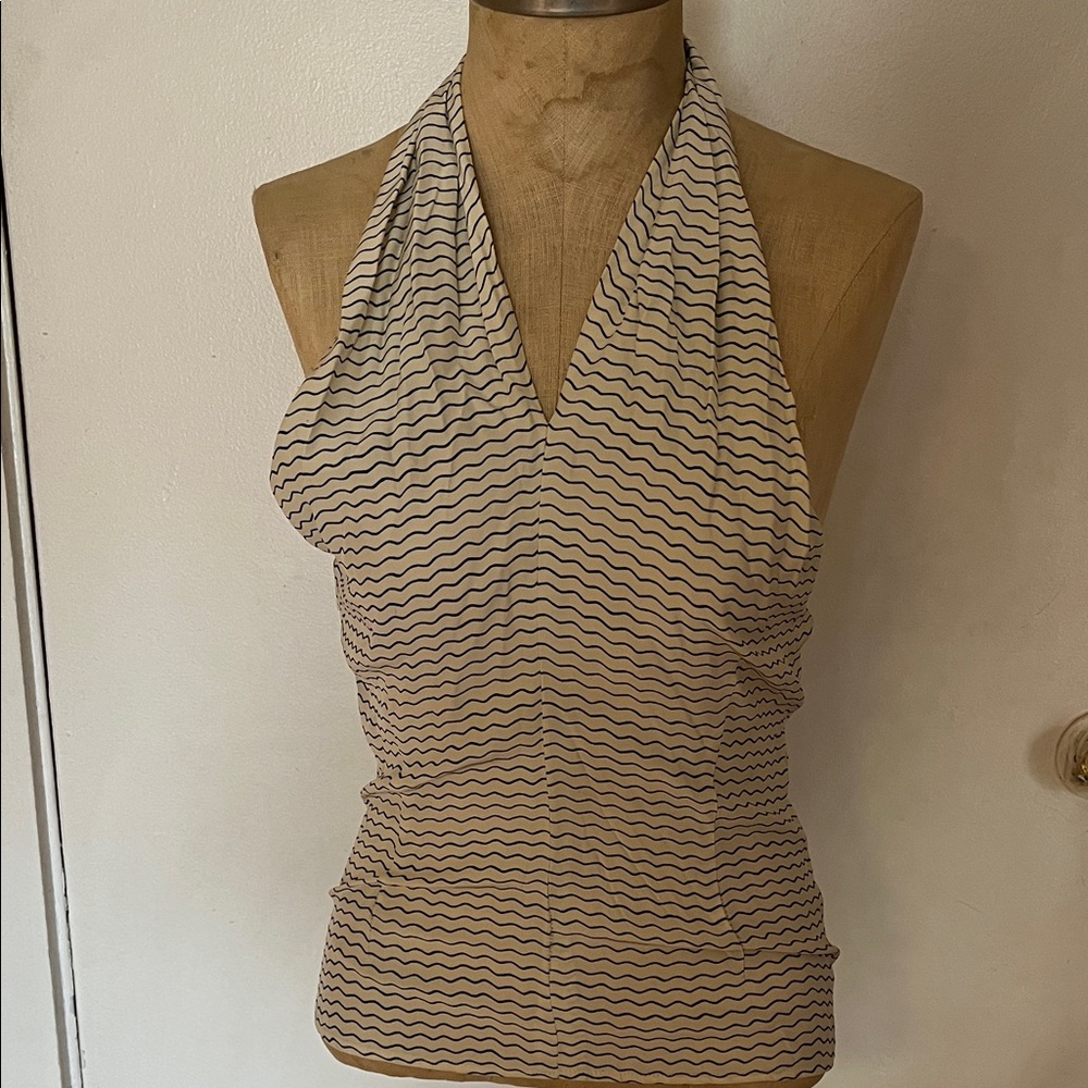 VNT SILK Striped Halter Neck Tank Top in Cream and Black